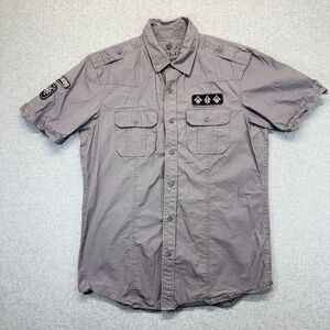 Helix Y2K Button Up Shirt Men’s Medium Gray Patch Pocket Short Sleeve